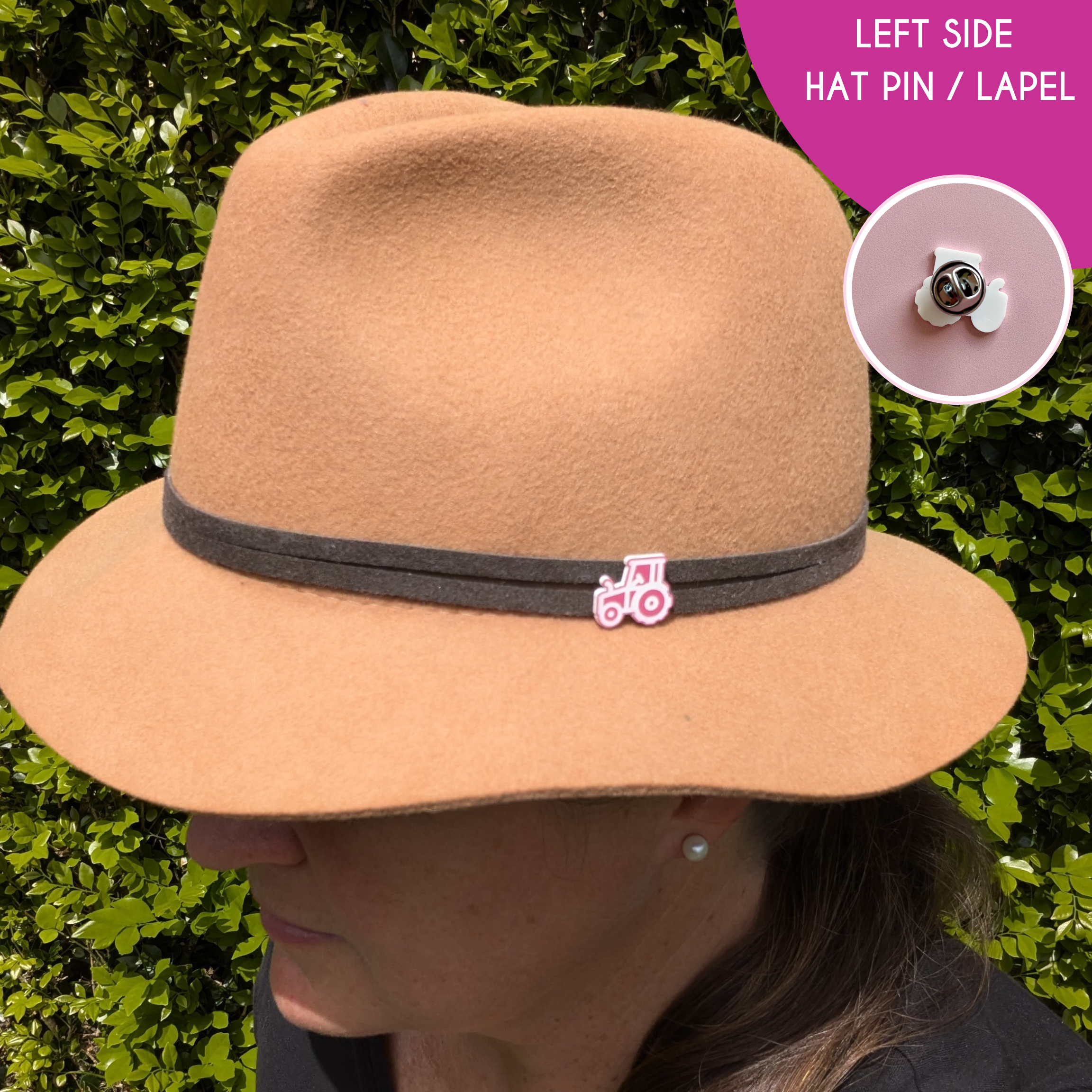 PINK TRACTOR HAT PIN | LAPEL