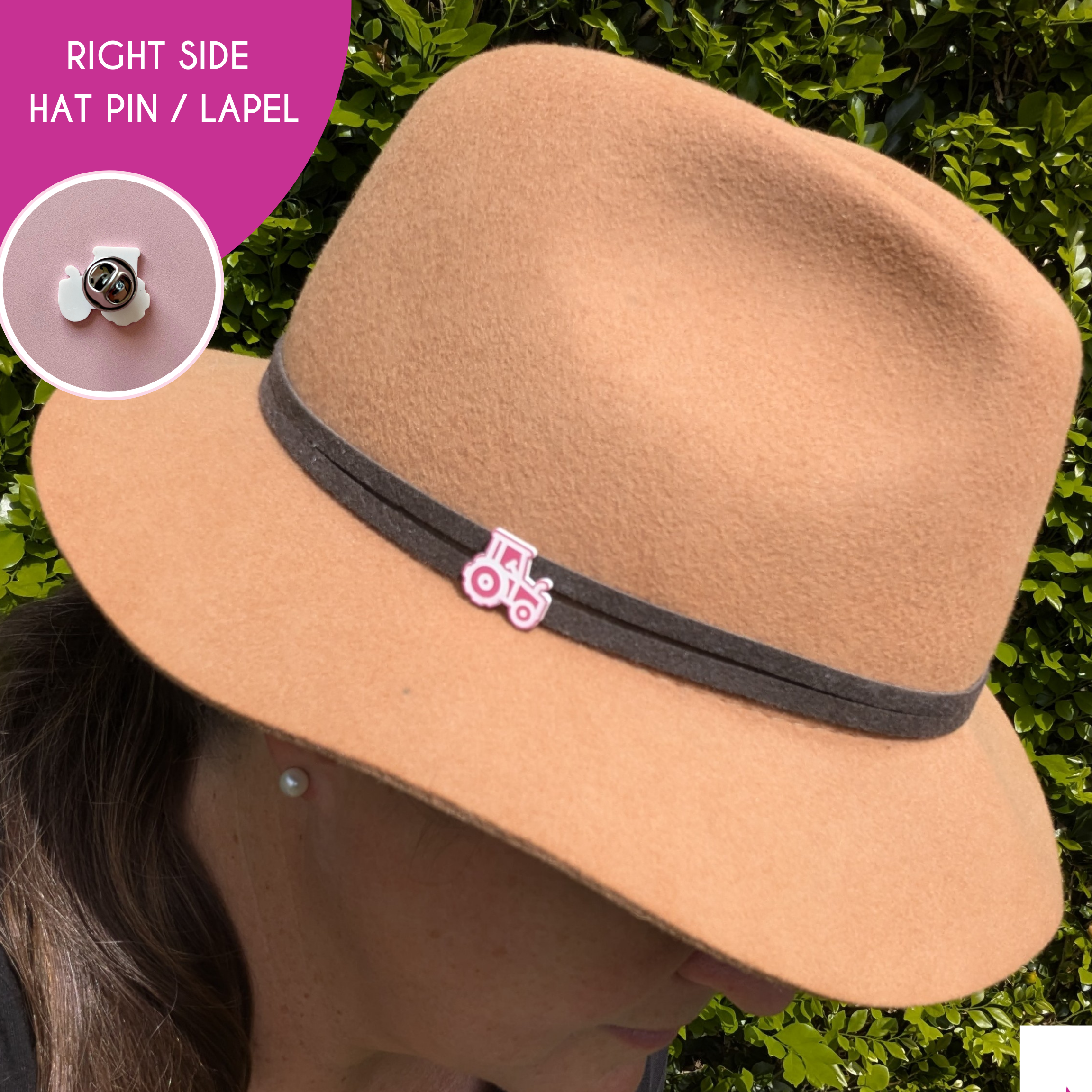 PINK TRACTOR HAT PIN | LAPEL