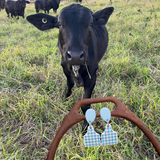 CATTLE TAG - DANGLE | EARRINGS | BLUE GINGHAM