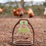 CATTLE TAG DANGLE EARRINGS | GREEN GINGHAM