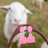 CATTLE TAG - DANGLE | EARRINGS | PINK GINGHAM