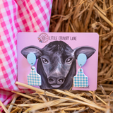 CATTLE TAG - DANGLE | EARRINGS | BLUE GINGHAM