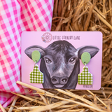 CATTLE TAG DANGLE EARRINGS | GREEN GINGHAM