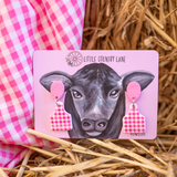 CATTLE TAG - DANGLE | EARRINGS | PINK GINGHAM