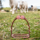 BUTTON STUD EARRINGS - DUSTY PINK GINGHAM