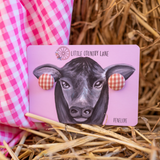 BUTTON STUD EARRINGS - DUSTY PINK GINGHAM