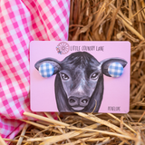 BUTTON STUD EARRINGS - LIGHT BLUE GINGHAM