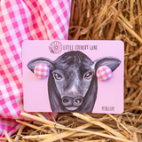 BUTTON STUD EARRINGS - PINK GINGHAM