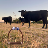 BUTTON STUD EARRINGS - NAVY BLUE GINGHAM