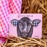 BUTTON STUD EARRINGS - NAVY BLUE GINGHAM