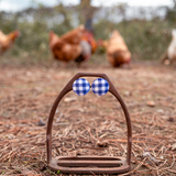 BUTTON STUD EARRINGS - ROYAL BLUE GINGHAM