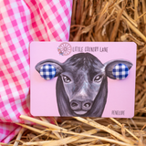 BUTTON STUD EARRINGS - ROYAL BLUE GINGHAM