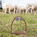 CATTLE TAG STUD EARRINGS | BLACK AND WHITE GINGHAM