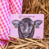 CATTLE TAG STUD EARRINGS | BLACK AND WHITE GINGHAM