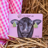 CATTLE TAG STUD EARRINGS | GREEN GINGHAM
