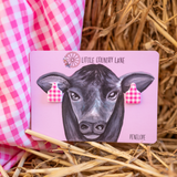 CATTLE TAG STUD EARRINGS | PINK GINGHAM